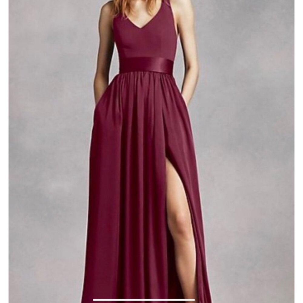 Vera Wang White Burgundy Bridesmaid Halter Maxi Dress Size 24